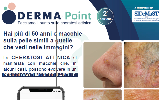 NAPOLI. AL VIA LA CAMPAGNA “DERMA POINT, FACCIAMO IL PUNTO SULLA CHERATOSI  ATTINICA” - SCREENING DERMATOLOGICI GRATUITI IN 12 STRUTTURE  OSPEDALIERE/UNIVERSITARIE SUL TERRITORIO NAZIONALE. IL 26 SETTEMBRE  APPUNTAMENTO A NAPOLI ALL'AOU VANVITELLI