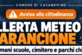 Casandrino, allerta meteo arancione: domani scuole chiuse